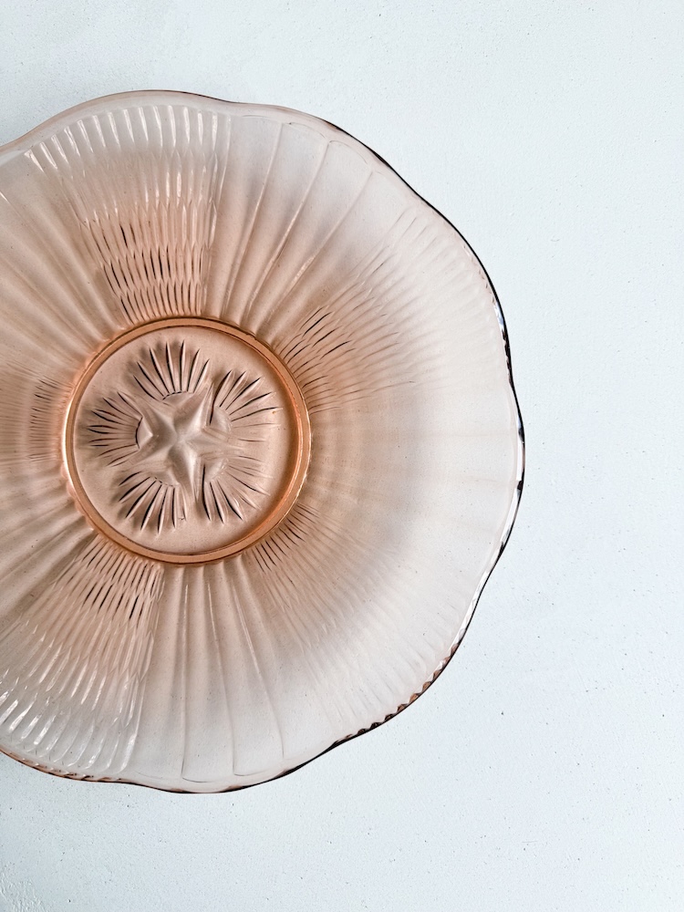 Art deco roze glazen schaal - Afbeelding 2