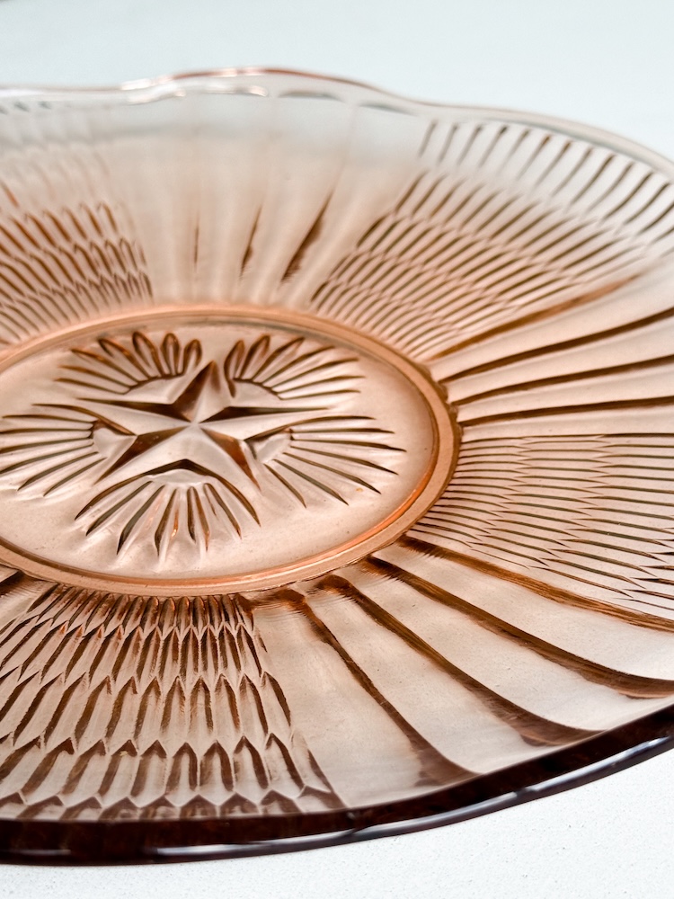 Art deco roze glazen schaal - Afbeelding 3
