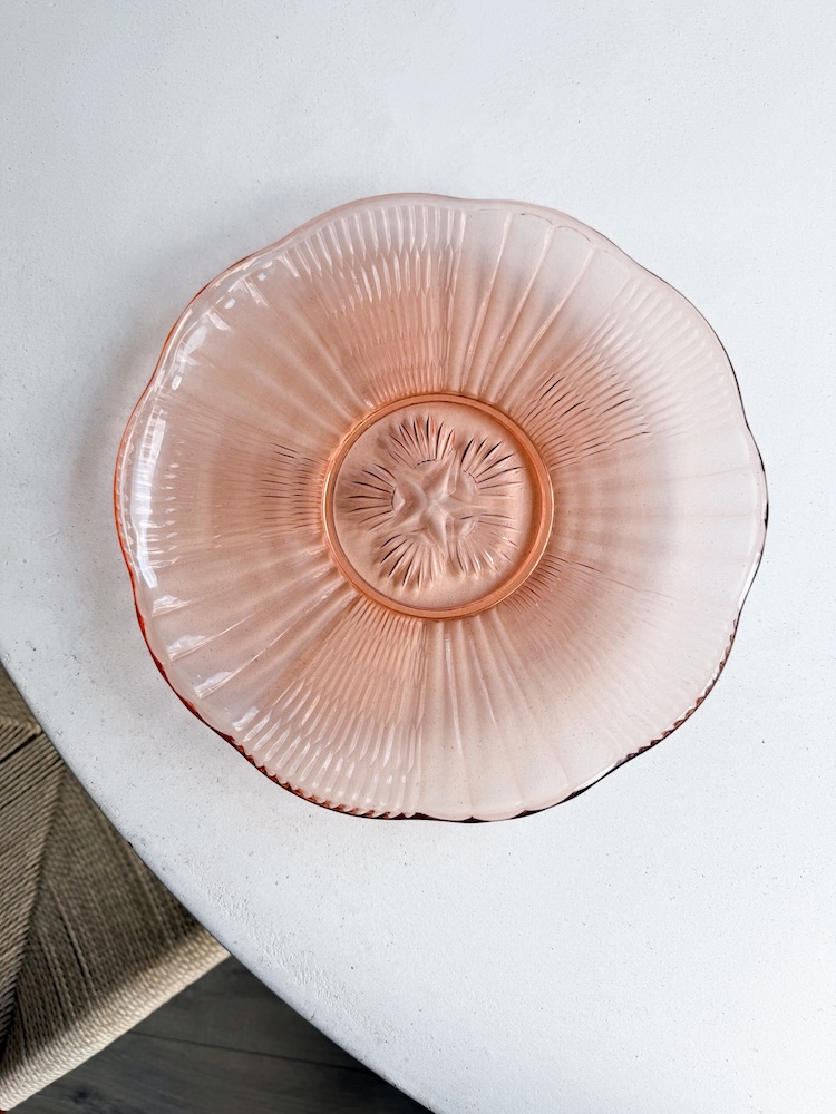 Art deco roze glazen schaal - Afbeelding 4