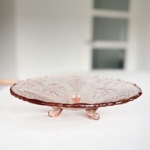 Art deco roze glazen schaal op pootjes